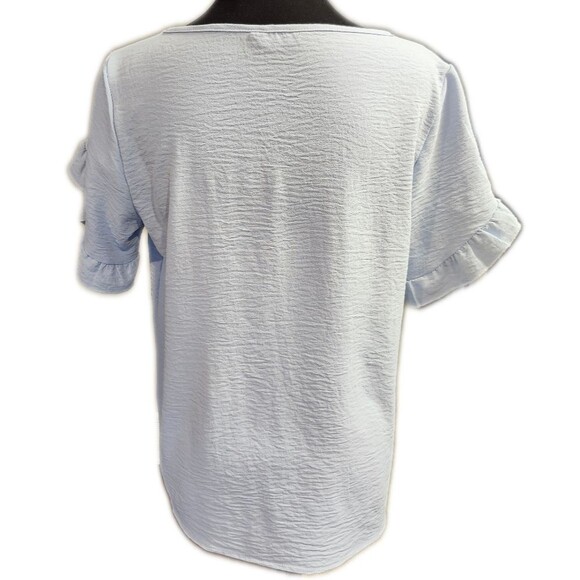 Fashion Light Blue Ruffle Sleeve Blouse, UNC Tarheels, Casual Top, M - Picture 3 of 8